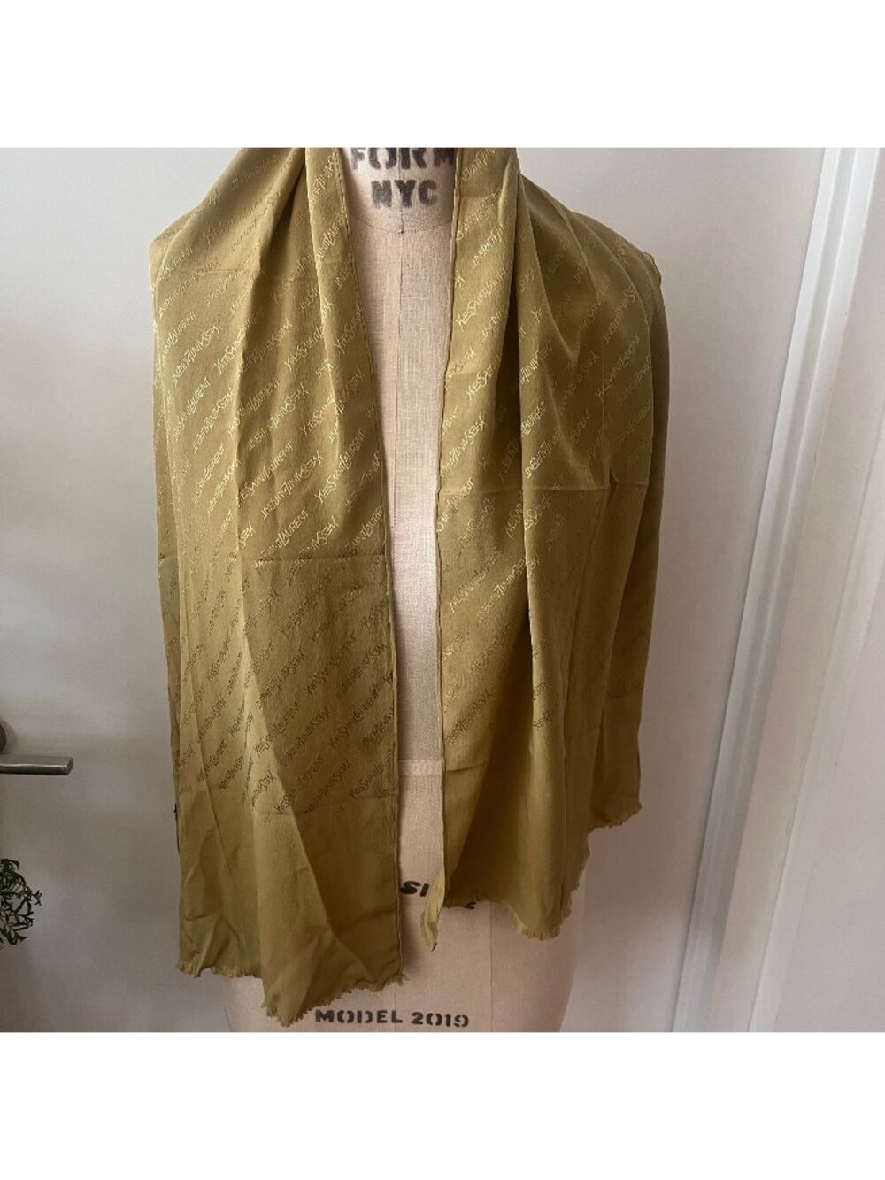 VTG YVES SAINT LAURENT Olive Silk Scarf Made in Japan